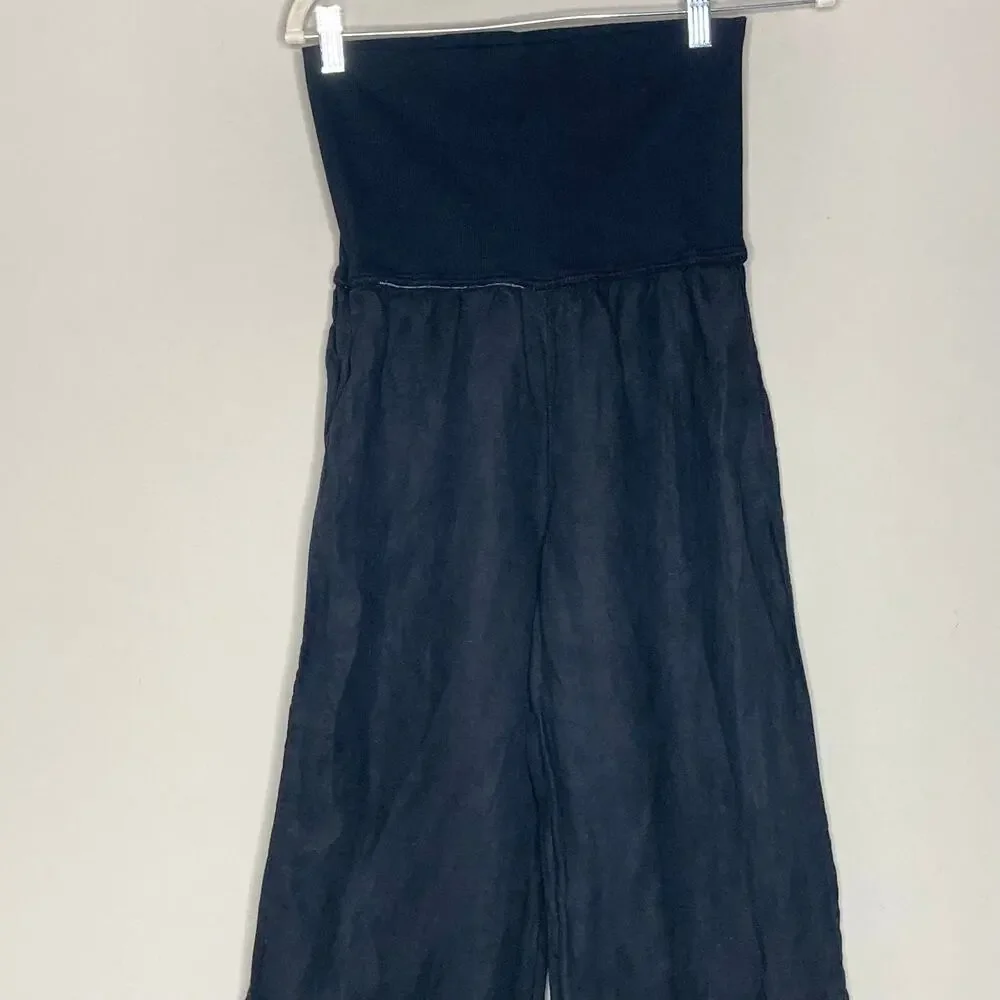 Bella Dahl Summer 100% Linen Roll Over Pants Palazzo Wide Leg Black Womens Sz M - Picture 4 of 16